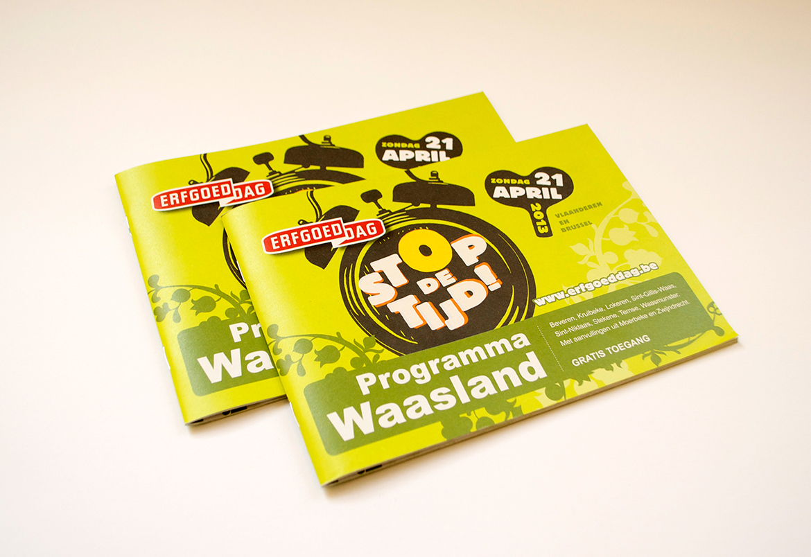 Erfgoedcel Waasland - programmabrochure Erfgoeddag - design vormgeving opmaak Bert Vanden Berghe - for Graffito nv